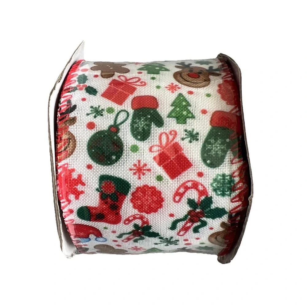 Vatin Christmas Print Ribbon Multicolor 2.5 In Wide Crafting Gift Wrap Decor New